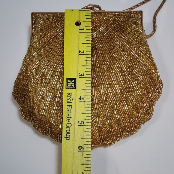 EVENING BAG 1970s HAND BEADED GOLD + CONVERTIBLE SHOULDER SNAKE CHAIN NWOT MINT - Picture 13 of 14